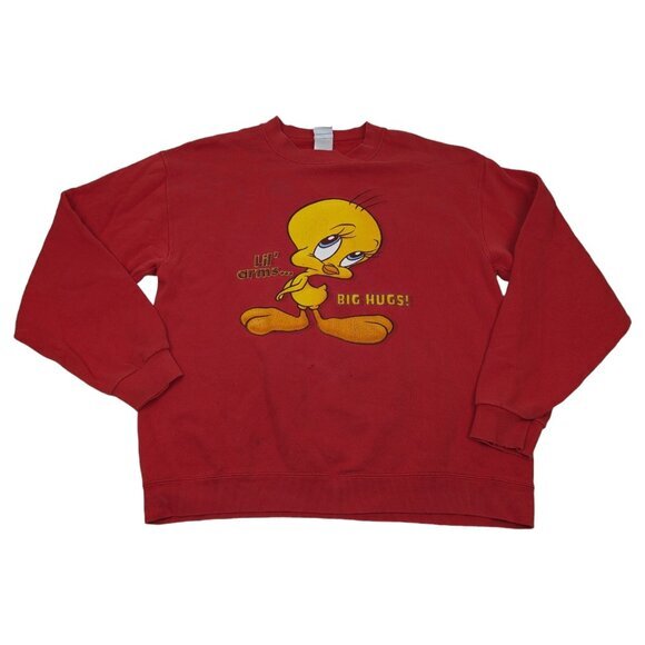 Vintage Looney‎ Tunes 90s Tweety Bird Crew Neck Sweatshirt M/L Red - Picture 1 of 14